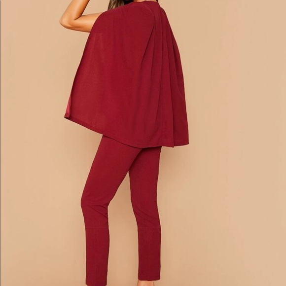 Red blazer cape jacket and pants set suit burgundy - Picture 2 of 4